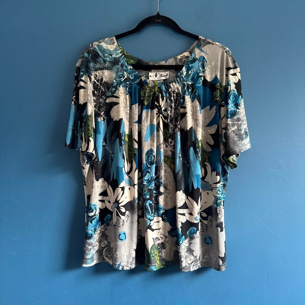 Vintage Floral Blouse N Touch Petite Women's Size XL Stretch 90s Y2K Office
